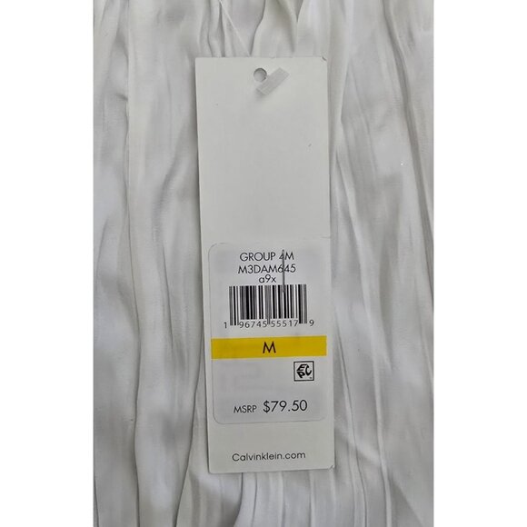 Calvin Klein Womens White Long-Sleeve Blouse M Pleated Textured Design - Picture 4 of 6